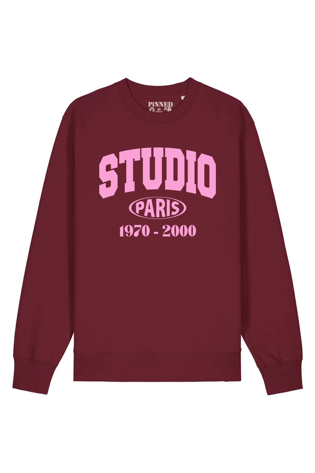 Donkerrode dames Pinned by K Curve sweater met printopdruk, lange mouwen en ronde hals
