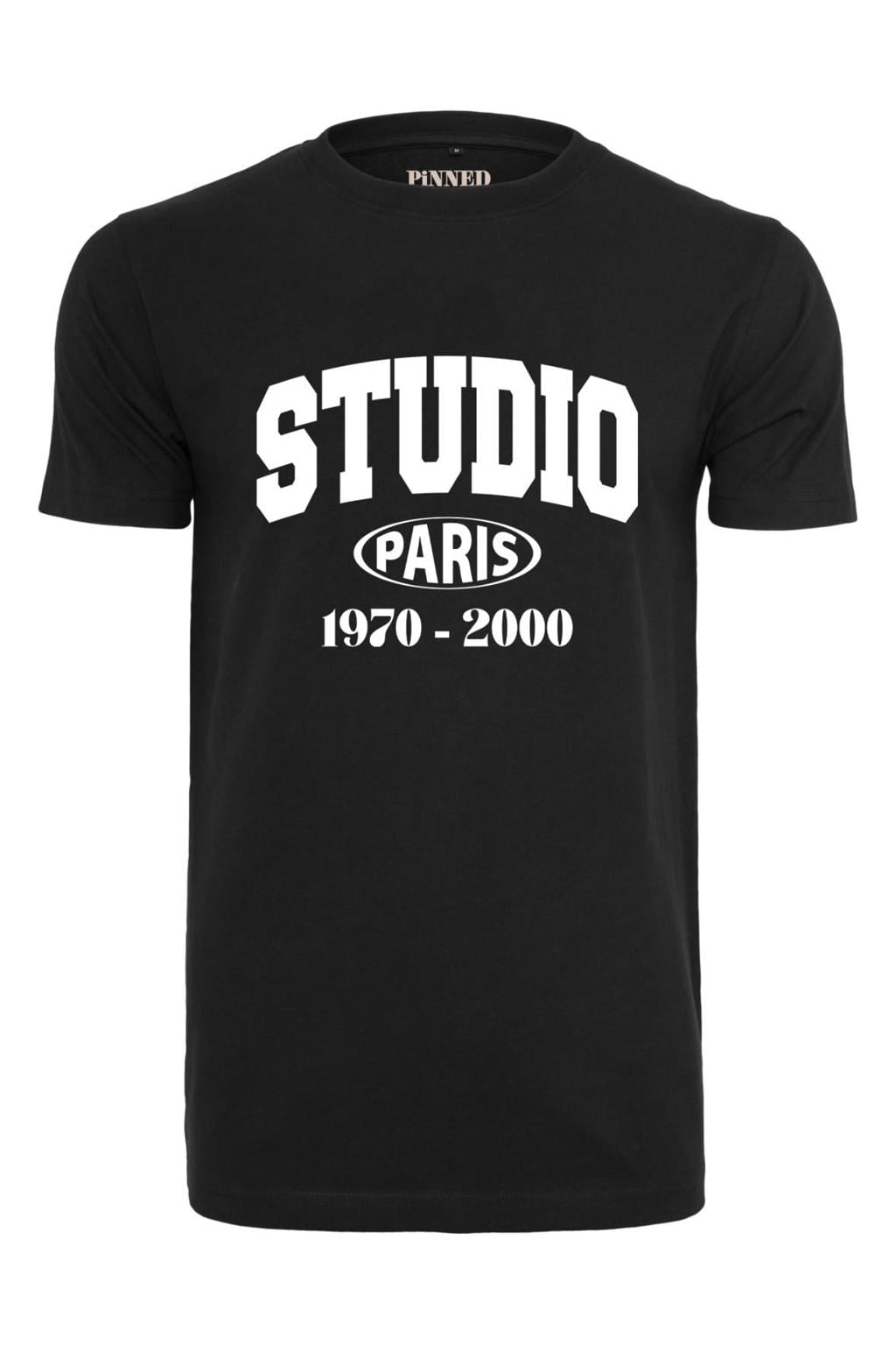 Zwarte dames Pinned by K Curve T-shirt van katoen met printopdruk, korte mouwen en ronde hals