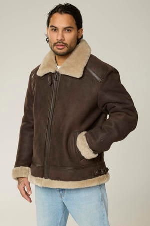 suede teddy jas bruin