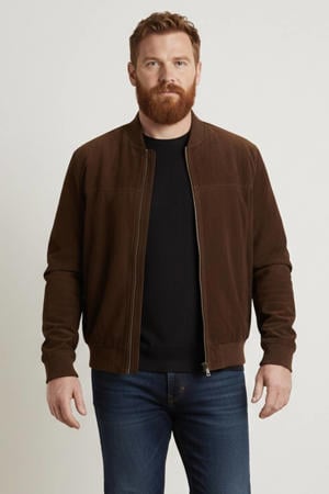 suede bomberjack donkerbruin