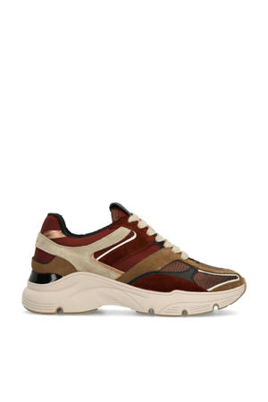 chunky leren sneakers bordeaux/beige