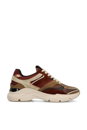 chunky leren sneakers bordeaux/beige