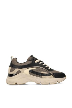 chunky leren sneakers zwart/beige