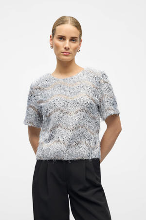 gestreepte top zilver met pailletten