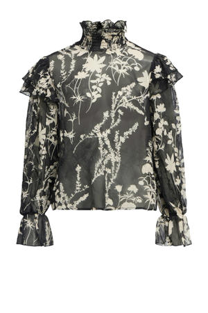 gebloemde top zwart