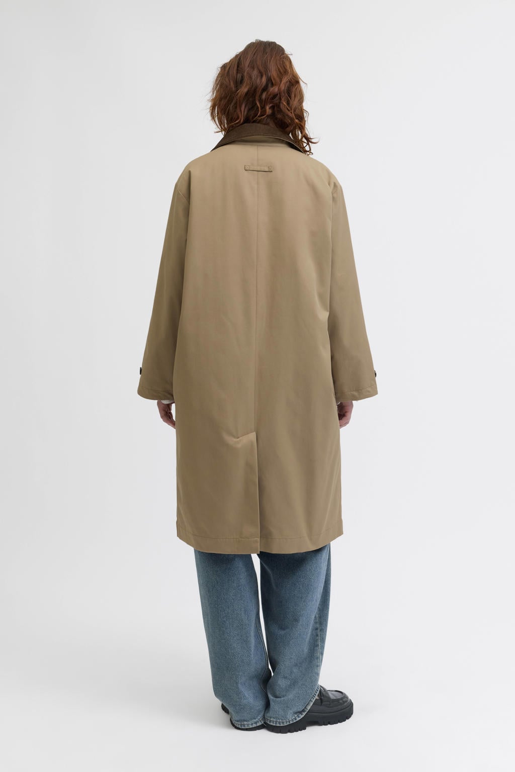 Camelkleurige dames JJXX trenchcoat van polyester met effen, lange mouwen, knoopsluiting en gebreide details