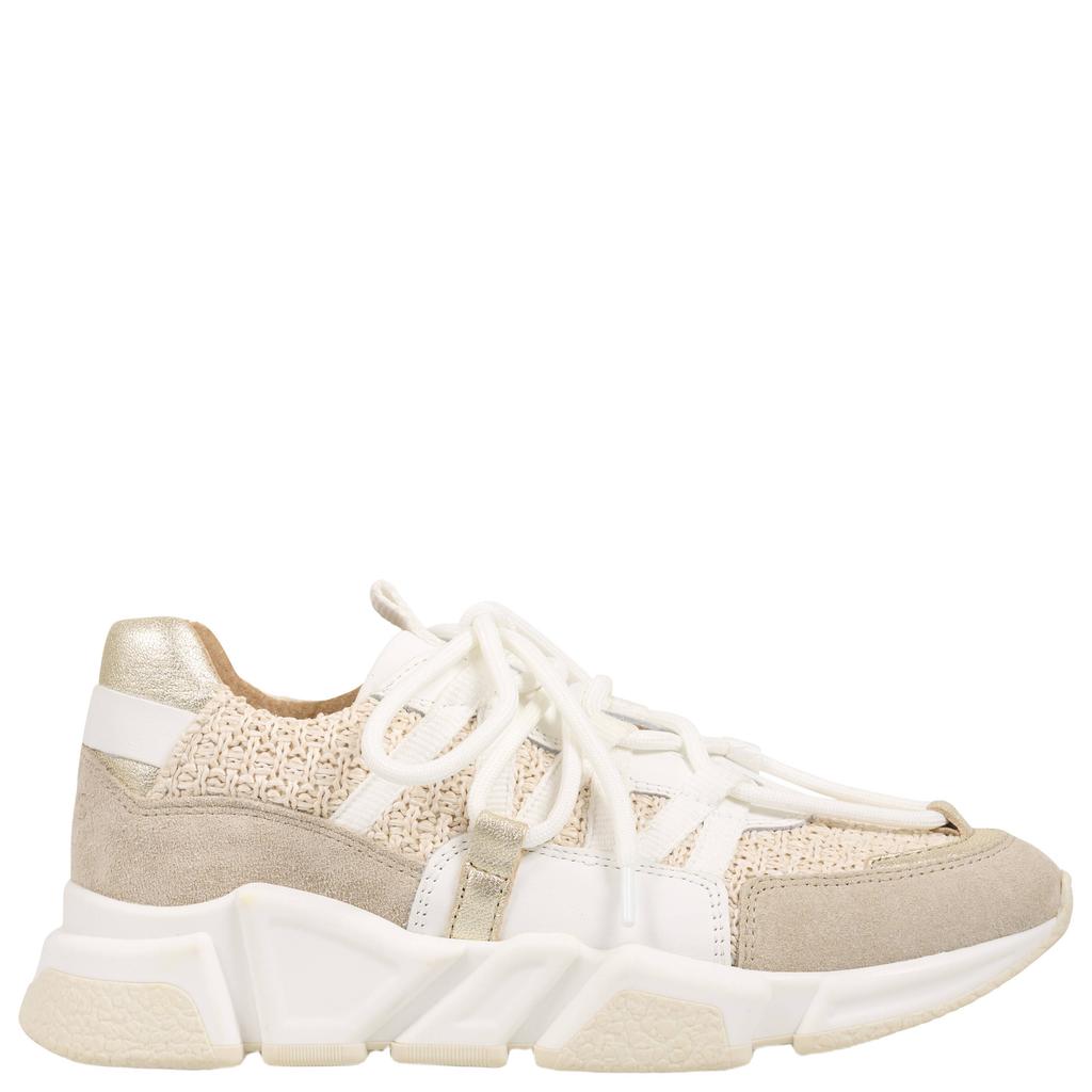 Beige en witte dames DWRS Los Angeles chunky sneakers van 60% leer/40% textiel met veters