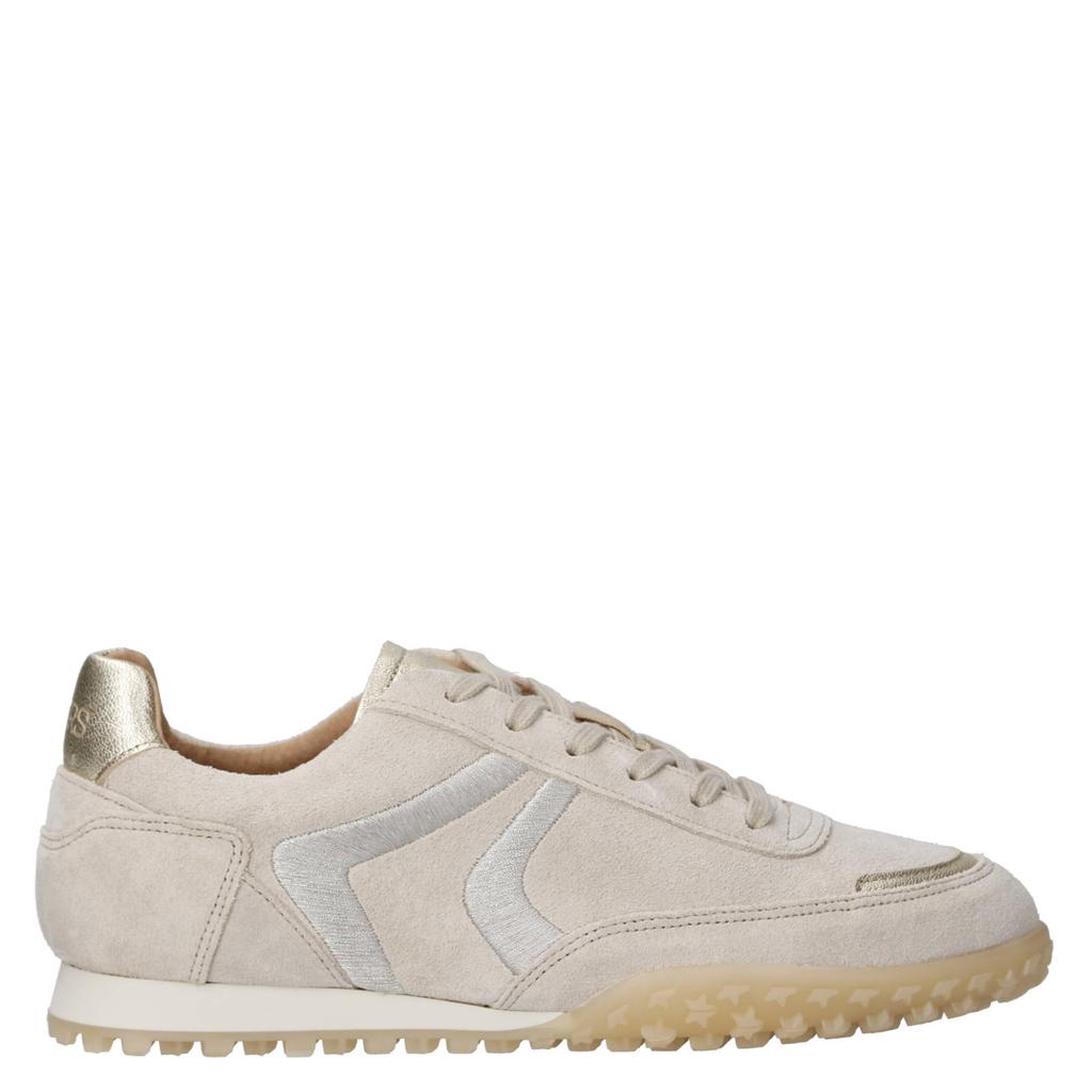 Beige dames DWRS Tao leren sneakers van suède met veters