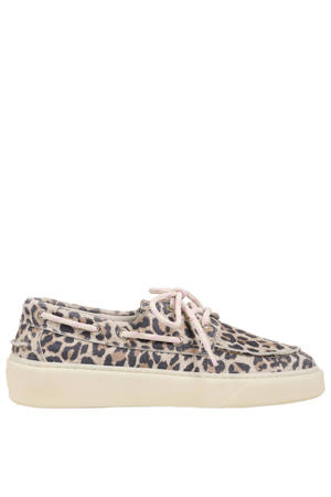 HAZEL leopard leren bootschoenen met panterprint beige/zwart