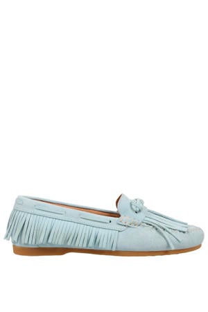 Parral suède leren mocassins lichtblauw
