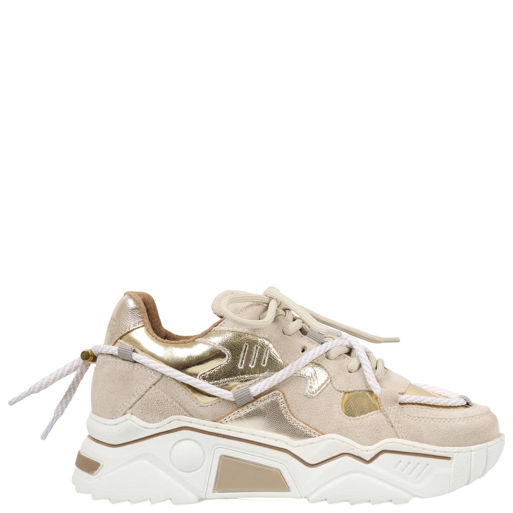 Goud en beige dames DWRS Jupiter chunky leren sneakers met veters