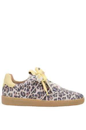 POONA leopard leren sneakers met panterprint beige/geel