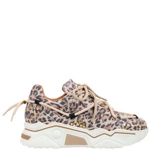 Jupiter Studs chunky leren sneakers met panterprint beige/zwart