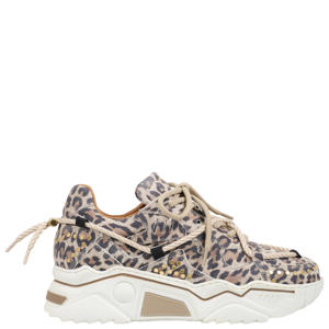 Jupiter Studs chunky leren sneakers met panterprint beige/zwart