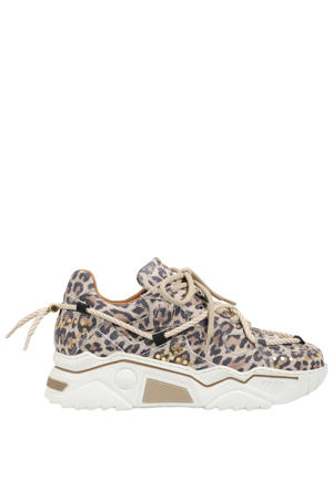 Jupiter Studs chunky leren sneakers met panterprint beige/zwart