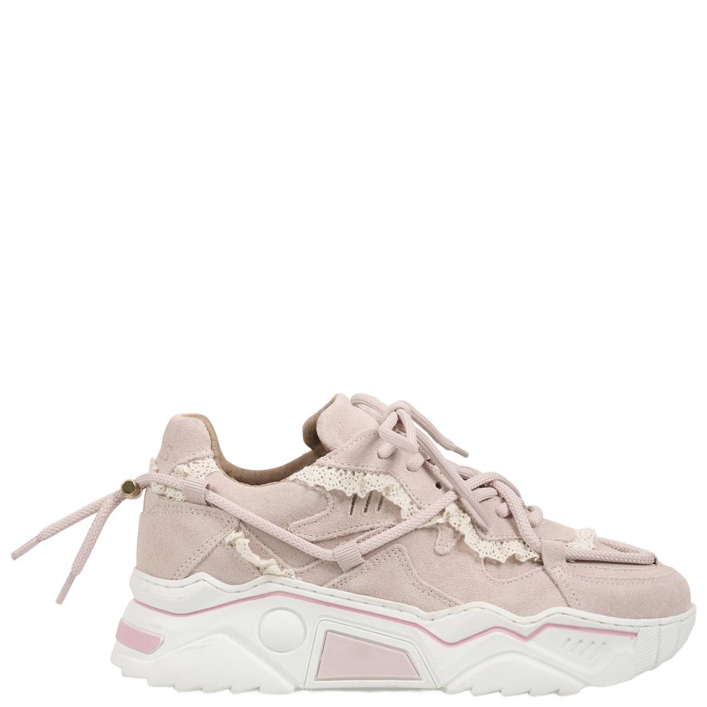 Lichtroze dames DWRS Jupiter Crochet leren chunky sneakers met veters