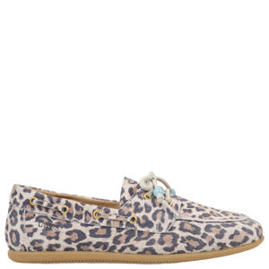 leren bootschoenen met panterprint beige/zwart