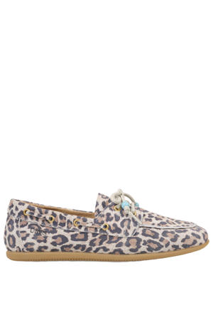 leren bootschoenen met panterprint beige/zwart