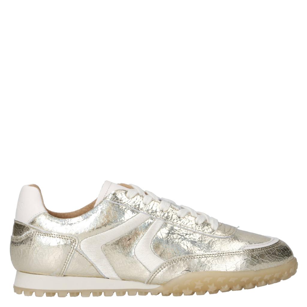 Champagne en metallickleurige dames DWRS Tao leren sneakers van 95% leer/5% textiel met veters