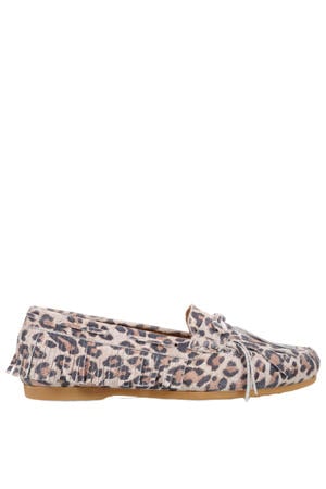 Parral leren mocassins met panterprint beige