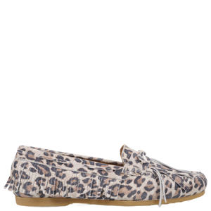 Parral leren mocassins met panterprint beige