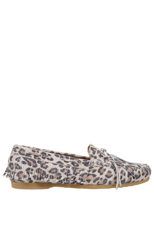 Parral leren mocassins met panterprint beige