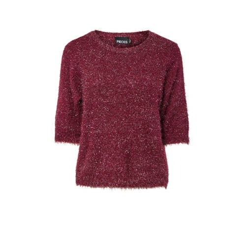 PIECES Curve top donkerrood gebreid afbeelding
