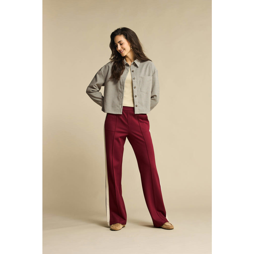 Donkerrode dames Red Button wide leg high waist gestreepte casual broek van viscose