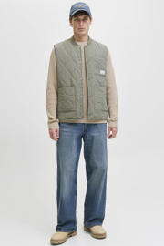 thumbnail: Beige heren JACK & JONES ESSENTIALS trui rib gebreid van katoen met effen, lange mouwen en ronde hals