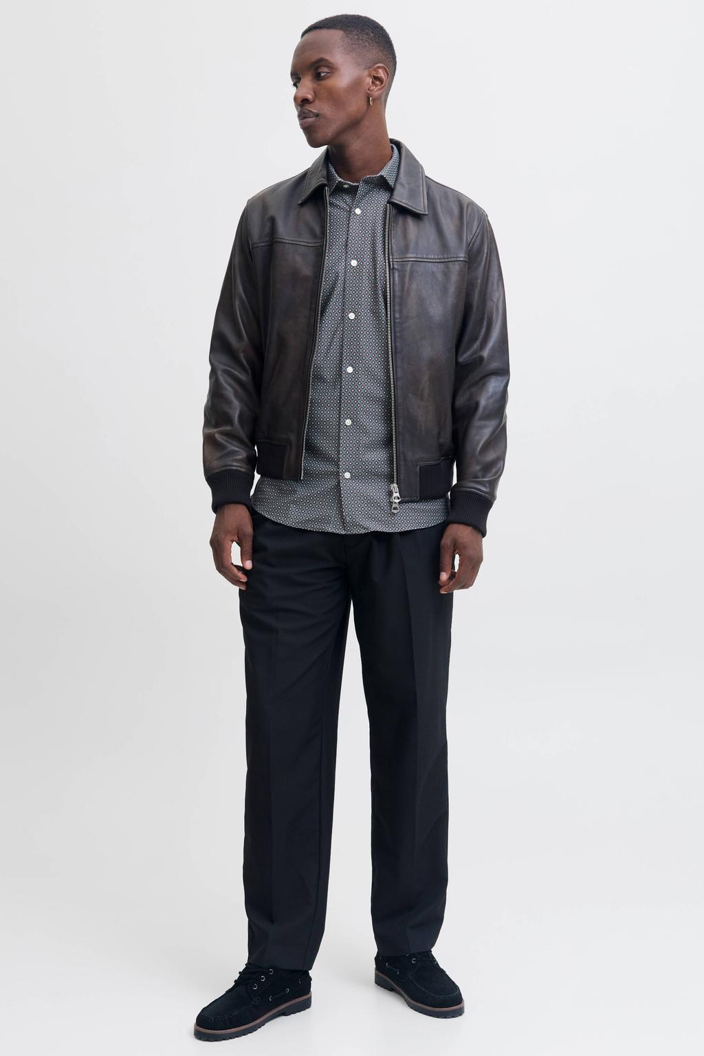 Blauwe heren JACK & JONES PREMIUM super slim casual overhemd met lange mouwen en klassieke kraag