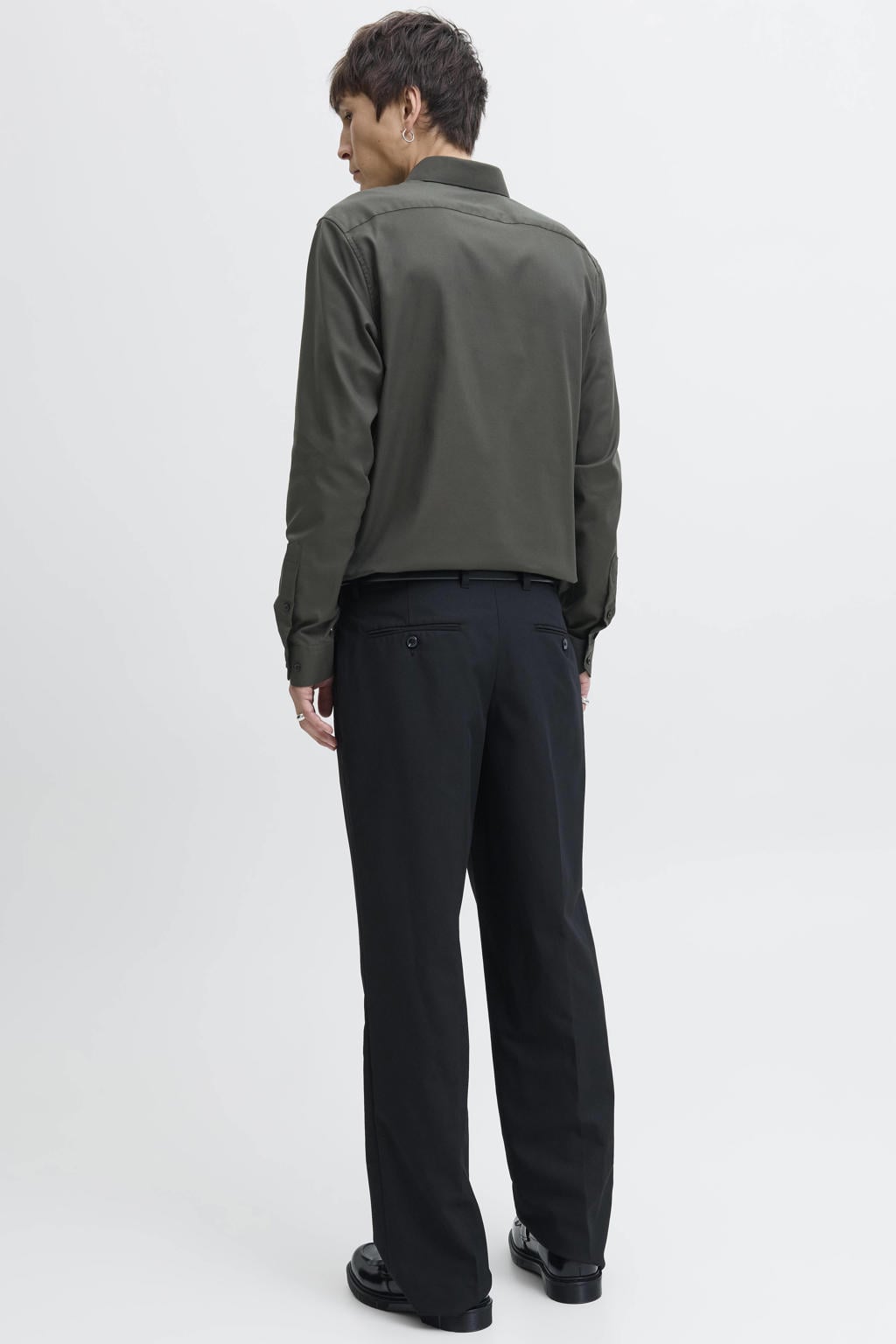 Groene heren JACK & JONES ESSENTIALS slim zakelijk overhemd van katoen met effen, lange mouwen en klassieke kraag