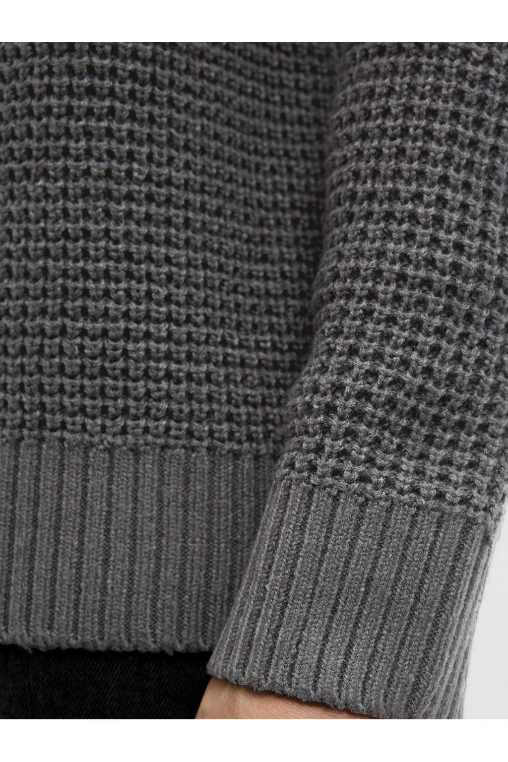 Grijze heren JACK & JONES trui grof gebreid van acryl met effen en lange mouwen