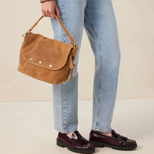 Sissy-Boy suede crossbody tas met studs camel afbeelding