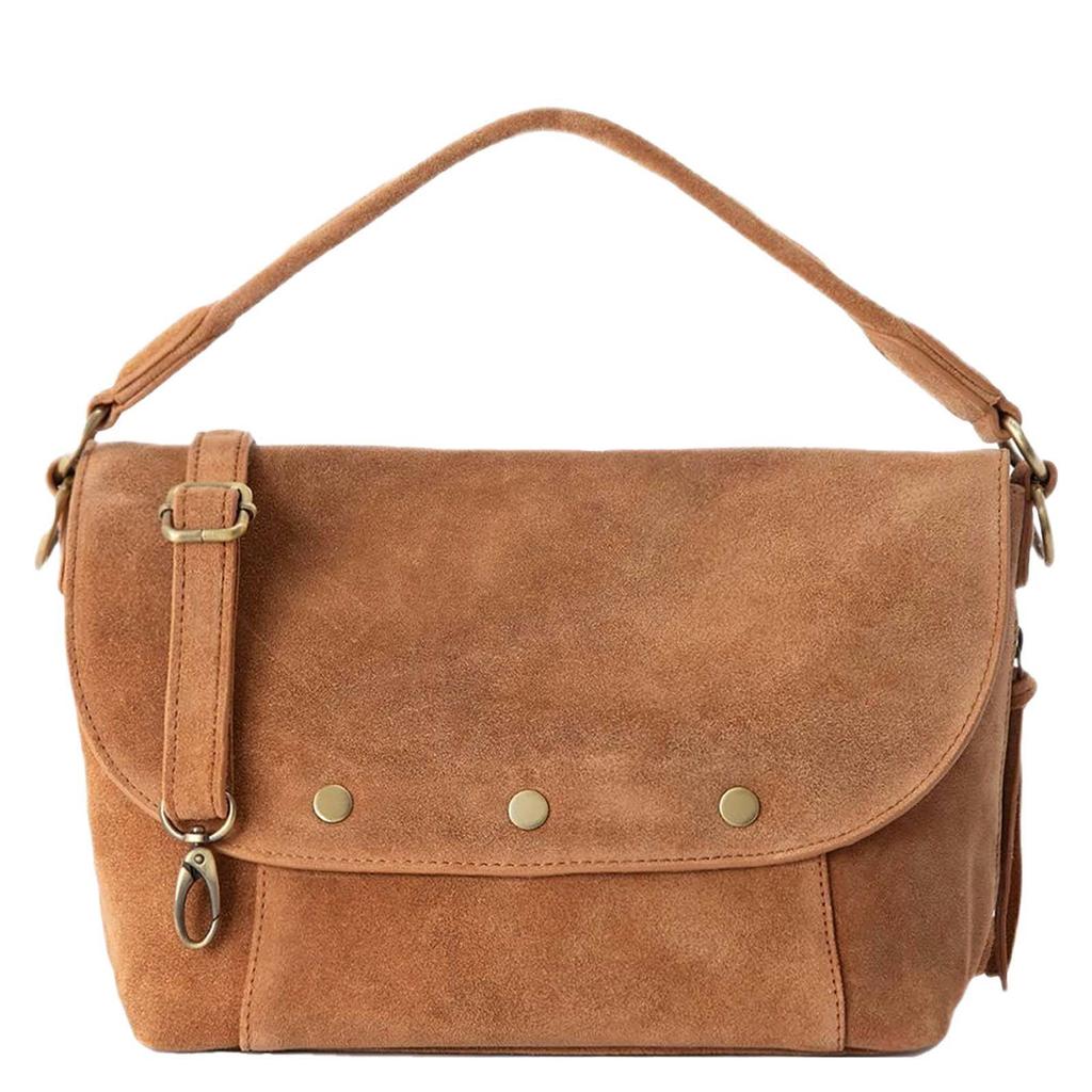 Sissy-Boy suede crossbody tas met studs camel