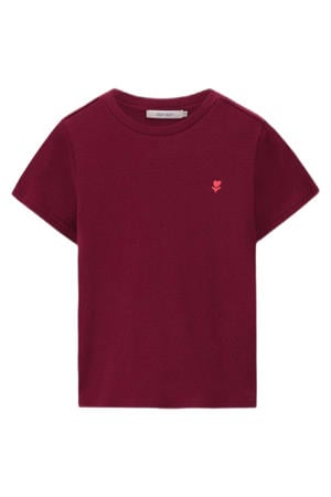 T-shirt donkerrood rib gebreid