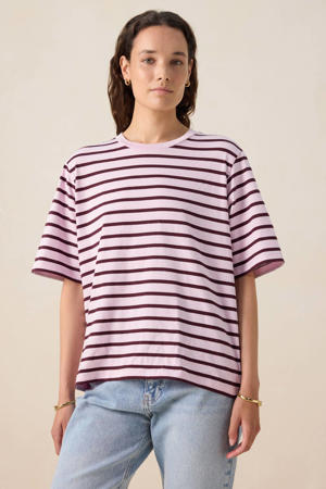 gestreepte T-shirt roze
