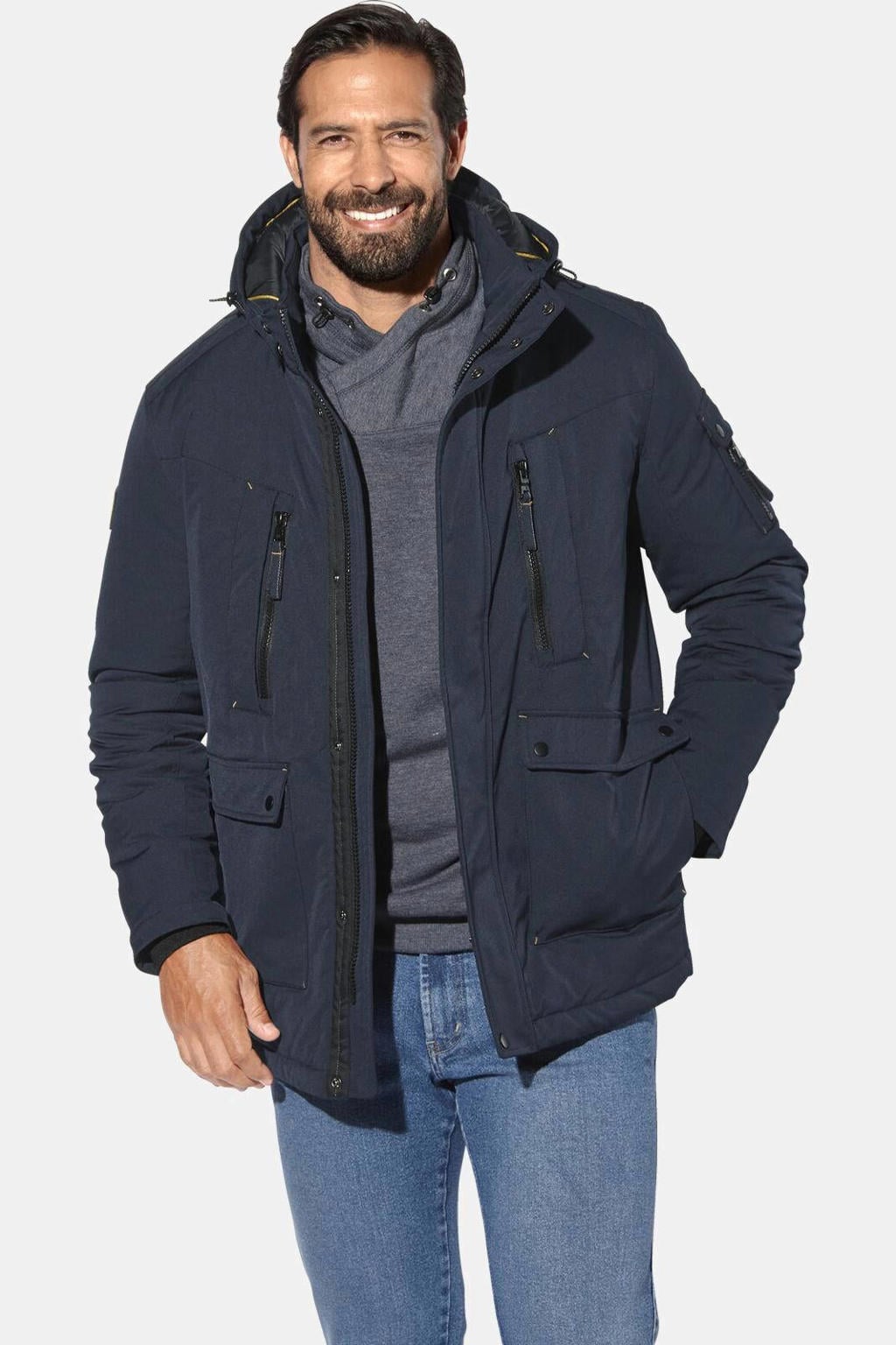 Jan Vanderstorm gewatteerde jas Plus Size donkerblauw