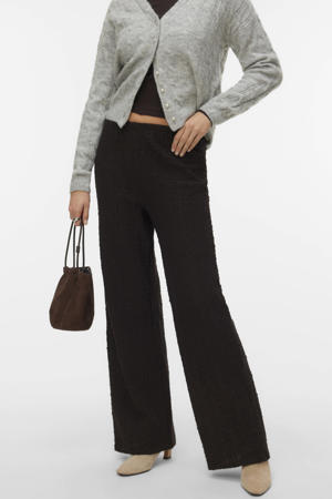 wide leg high waist casual broek donkerbruin