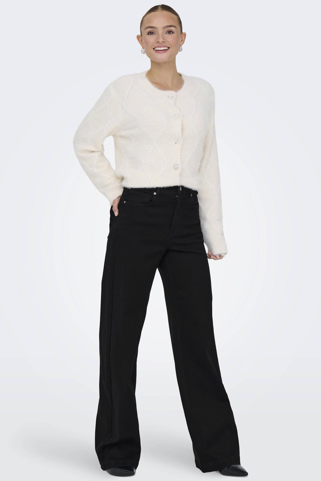 Black denim dames ONLY high waist wide leg jeans black van denim met rits- en knoopsluiting en effen