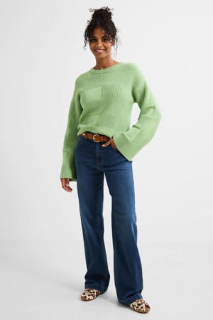 high waist wide leg jeans dark blue denim
