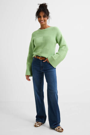 high waist wide leg jeans dark blue denim