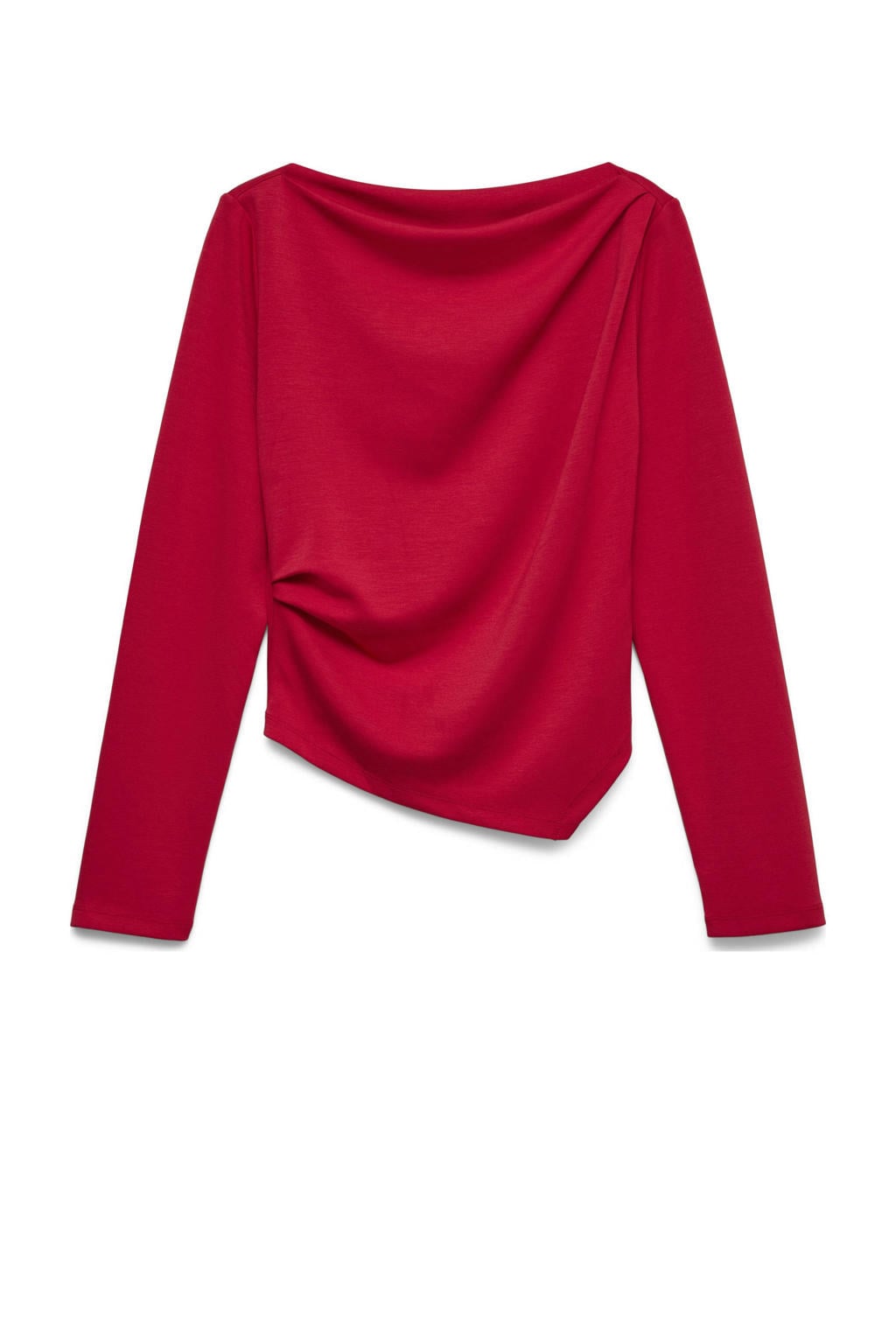 Rode dames VERO MODA asymmetrische top van polyester met effen, lange mouwen en boothals