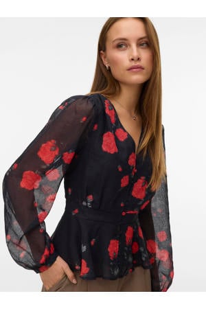 gebloemde blousetop zwart