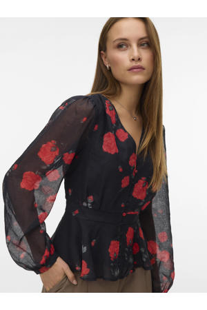 gebloemde blousetop zwart