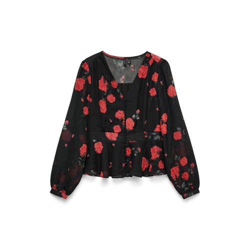 VERO MODA gebloemde blousetop zwart afbeelding