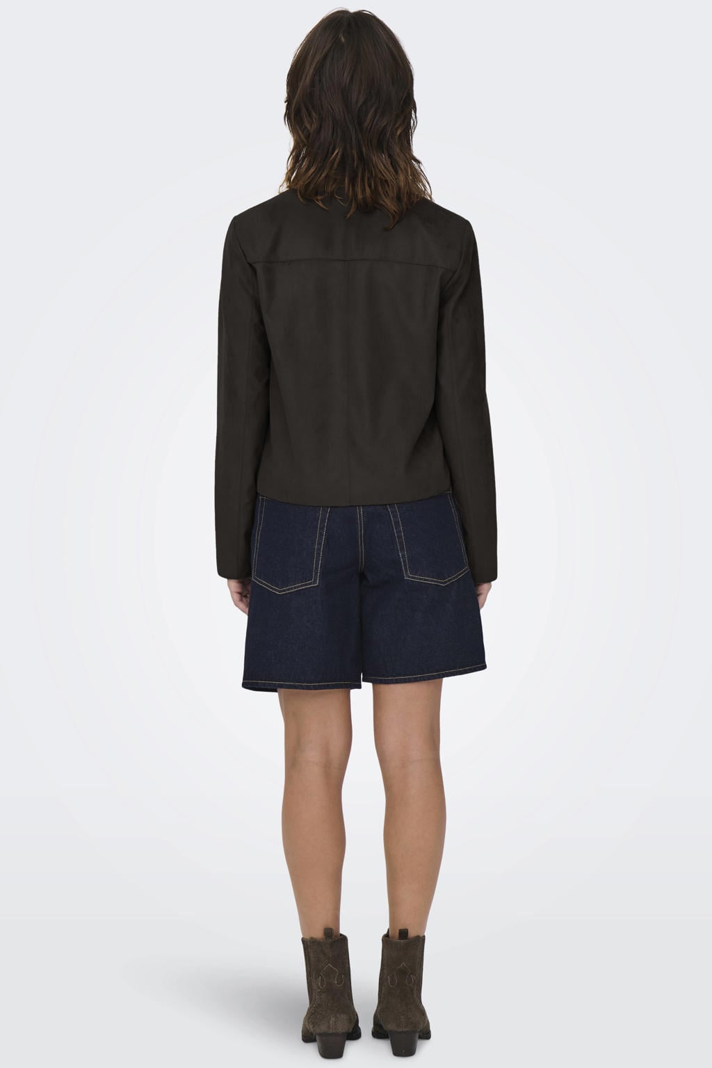 Bruine dames JDY suede jasje met effen, lange mouwen, klassieke kraag en knoopsluiting