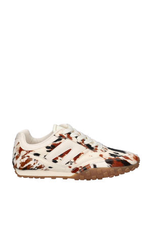 sneakers met ponyhair en koeienprint bruin/wit/zwart