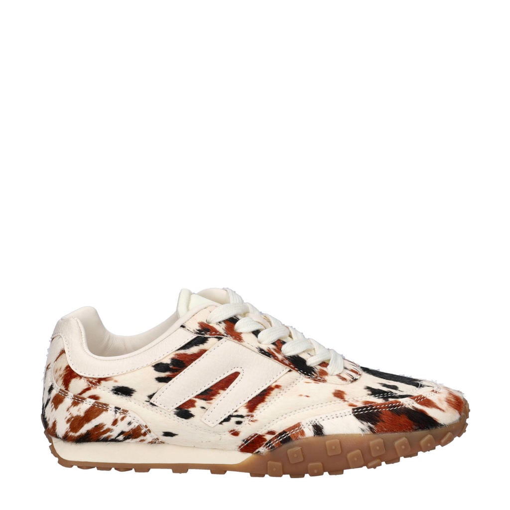 Bruin, wit en zwarte dames Nelson sneakers met ponyhair en