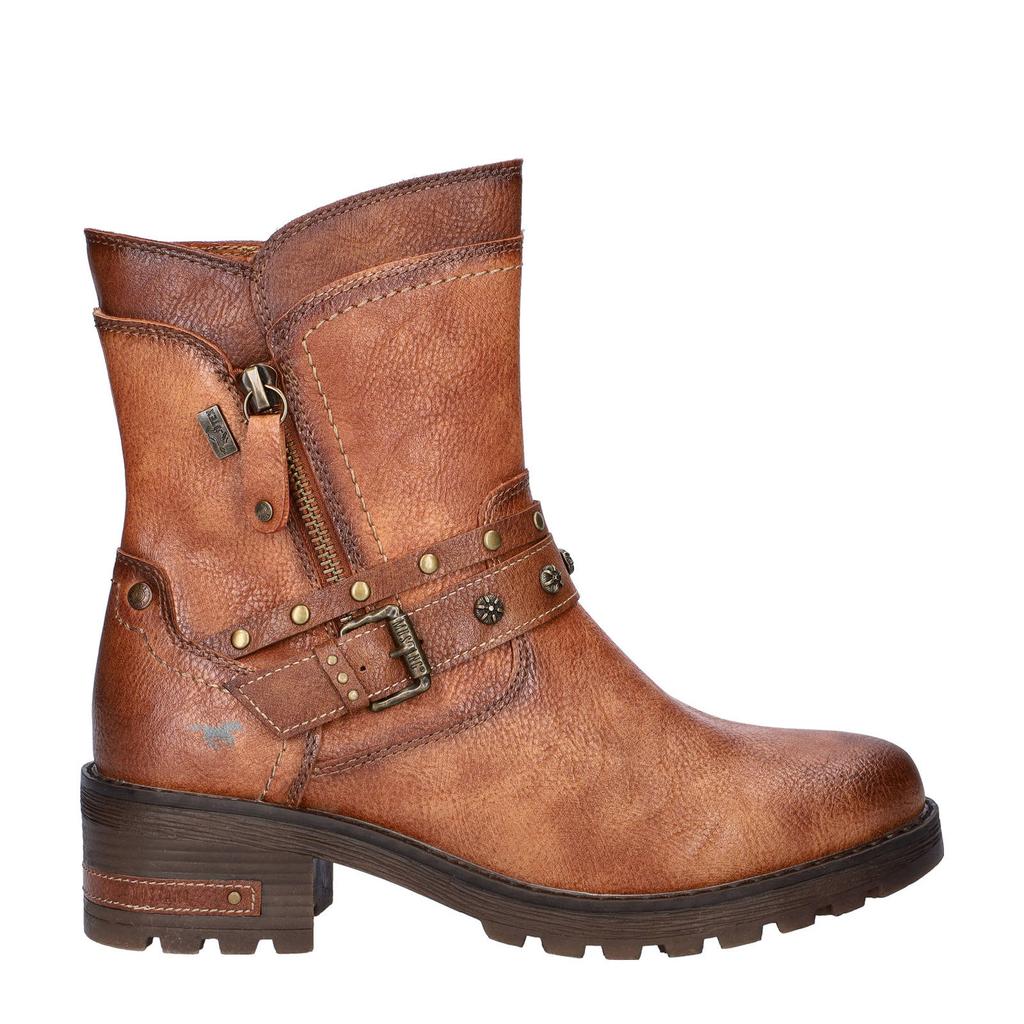 Cognackleurige dames Mustang gevoerde enkelboots van imitatieleer met ritssluiting