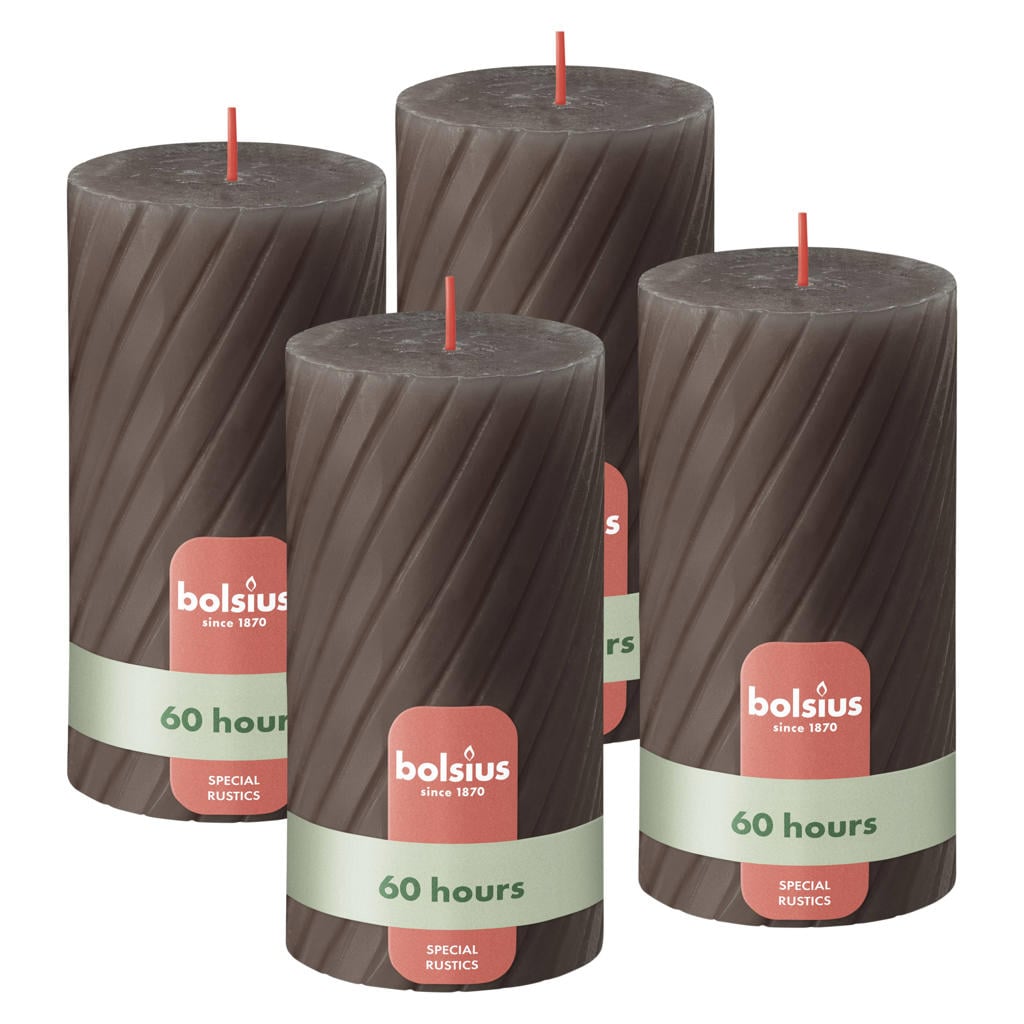 Bolsius stompkaars Rustiek gedraaid (Ø6,8x13 cm) (set van 4)